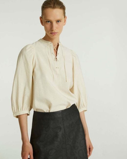 Yves Salomon Natural Tie Detailed Seersucker Blouse