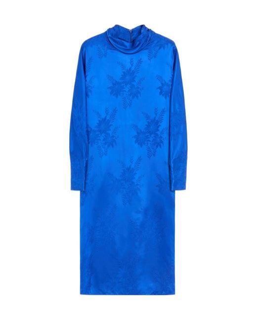 Valentino Blue Floral Jacquard Midi Dress