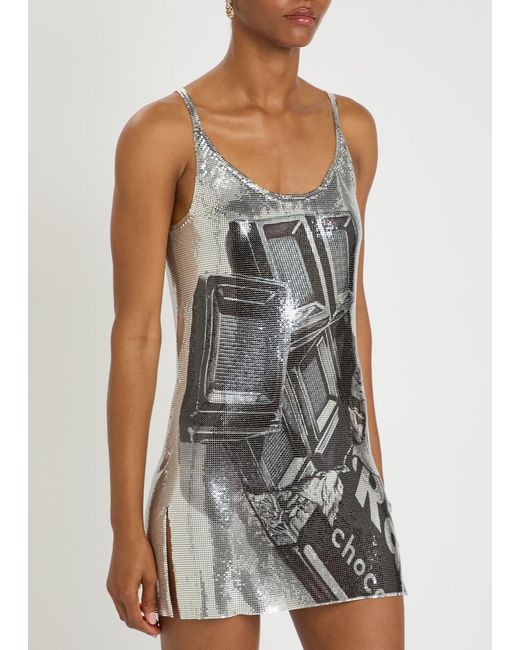 Rabanne Gray Printed Chainmail Mini Dress