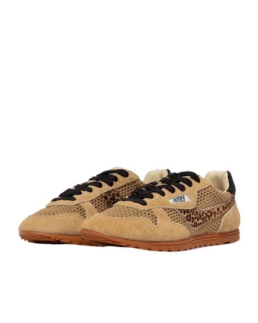 Autry Brown Windspin Mesh-Panelled Lace-Up Sneakers