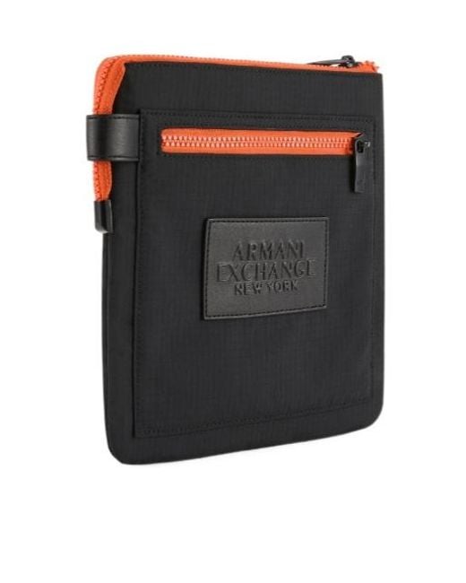 ARMANI EXCHANGE Black Ripstop Logo-Patch Shoulder Bag for men