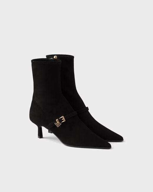 Prada Black Stretch Suede Booties