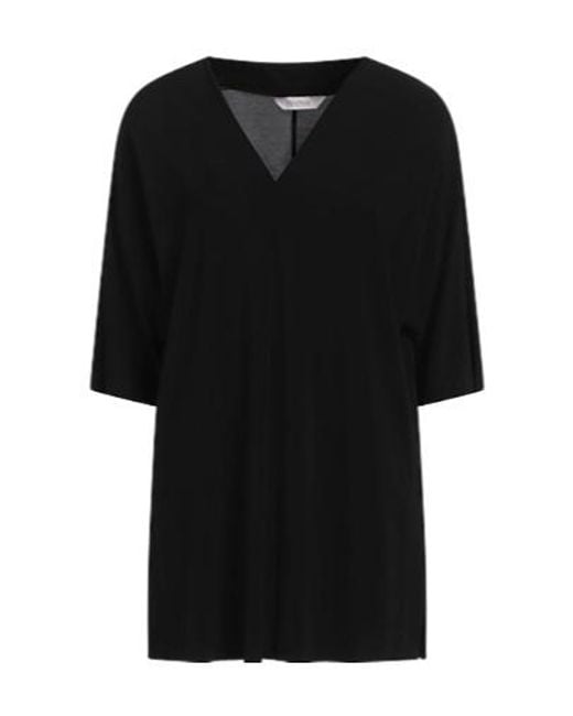 Max Mara Black Solid Color V-Neck Short-Sleeve T-Shirt