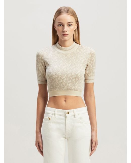 Palm Angels White Monogram-Jacquard Knitted Cropped Top