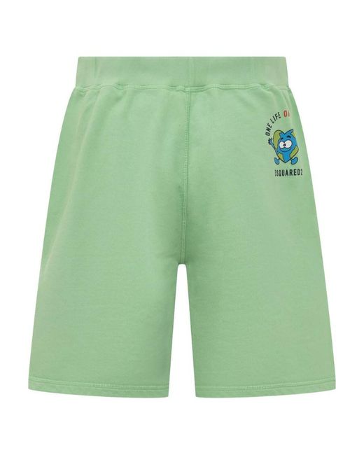 DSquared² Green Logo-Print Cotton Shorts for men