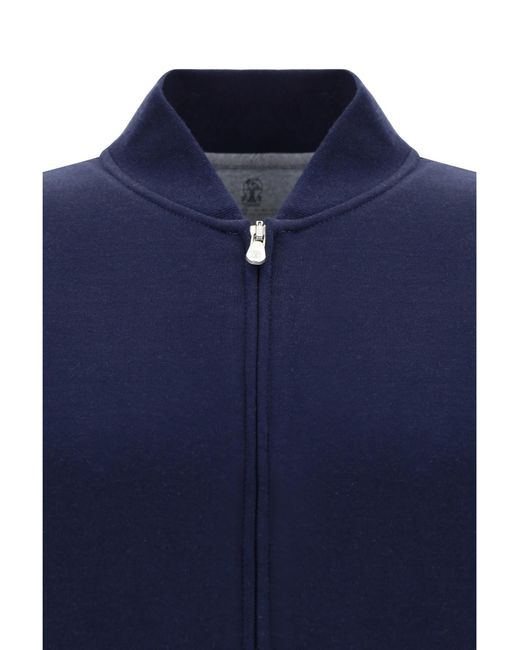Brunello Cucinelli Blue Long Sleeved Zip-Up Sweatshirt for men
