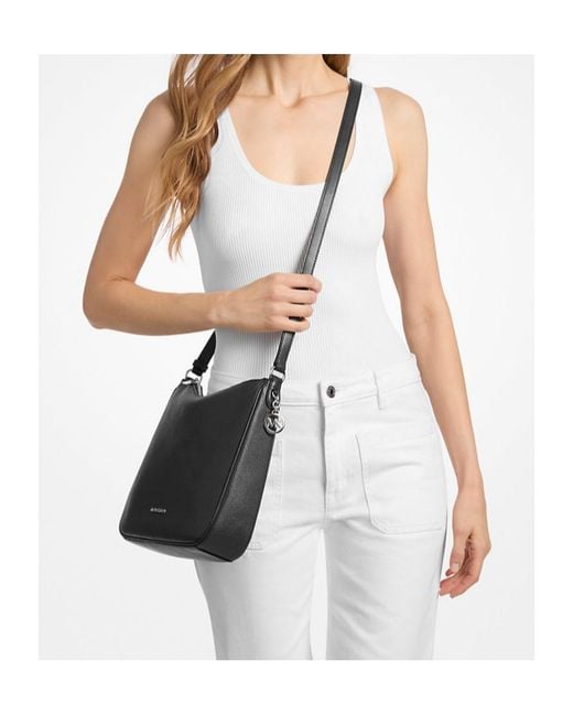 Michael Kors Black Nayla Medium Pebbled Leather Messenger Bag