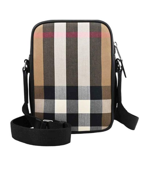 Burberry Black Checked Zipped Crossbody Bag for men