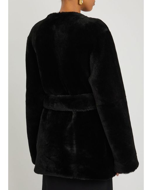 Totême  Black Belted Shearling Jacket
