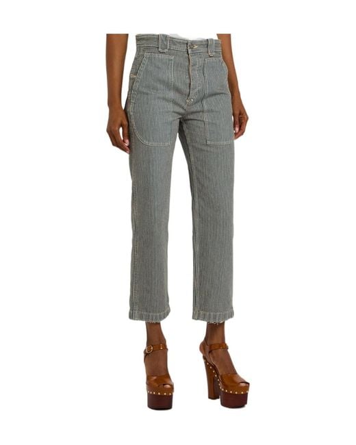 Isabel Marant Gray Cropped Straight-Leg Twill Jeans