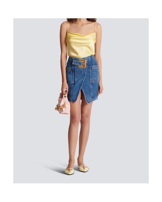Balmain Blue Denim Belted Mini Skirt