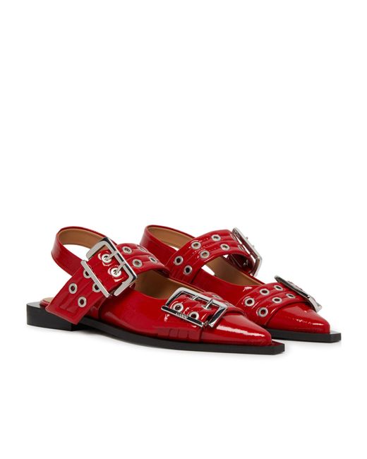 Ganni Red Pointed Toe Flat Sandals