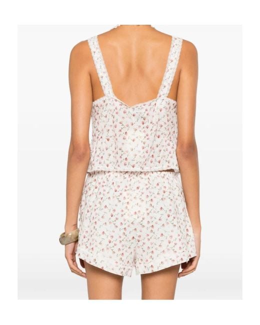 Posse Natural Charlotte Floral-Print Lace-Trim Cotton Tank Top