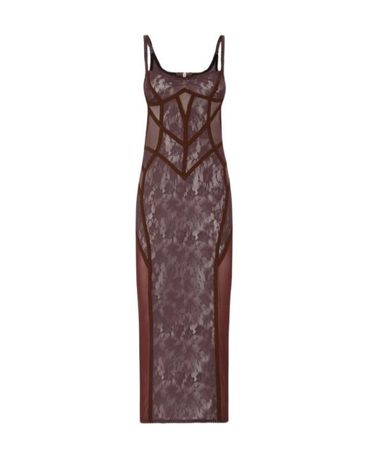 The Attico Purple The Lace Panelled Sleeveless Midi Dress