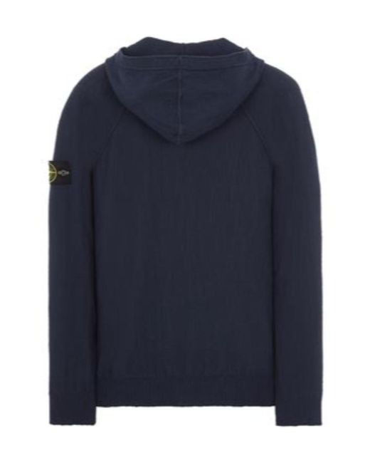 Stone Island Blue Logo-Patch Knitted Zip-Up Hoodie for men