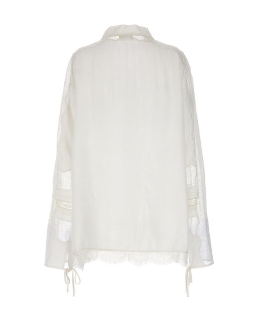 P.A.R.O.S.H. White Long-Sleeved Transparent Detail Blouse