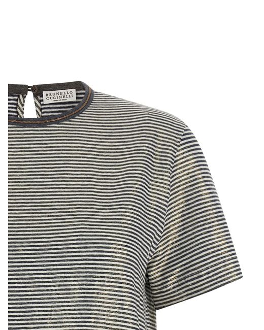Brunello Cucinelli Gray Shiny Collar Detail T-shirt Multicolor