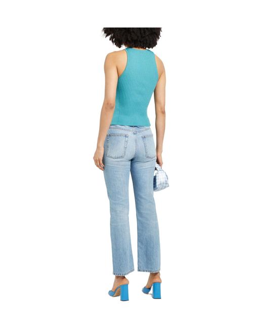 Ganni Blue Solid Color Sleeveless Knitted Top
