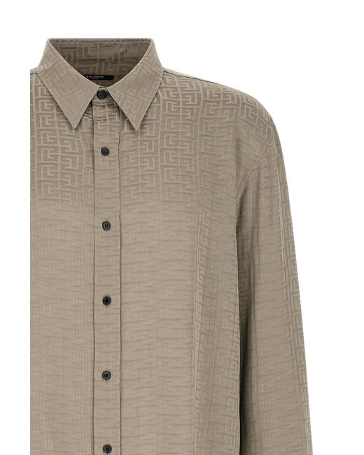 Balmain Natural Monogram Long-Sleeve Jacquard Shirt for men