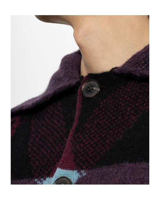 Dries Van Noten Black Patchwork Wool Cardigan for men