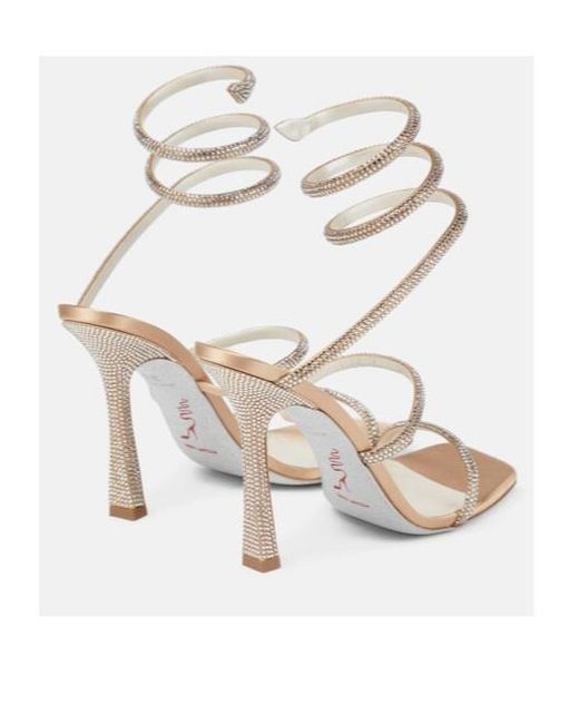 Rene Caovilla White Cleo Embellished Satin Sandals