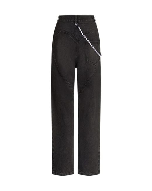 Area Black Embellished Mid-Rise Slit Jeans