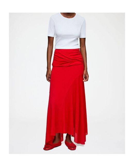 Ganni Red Draped Strapless Dress