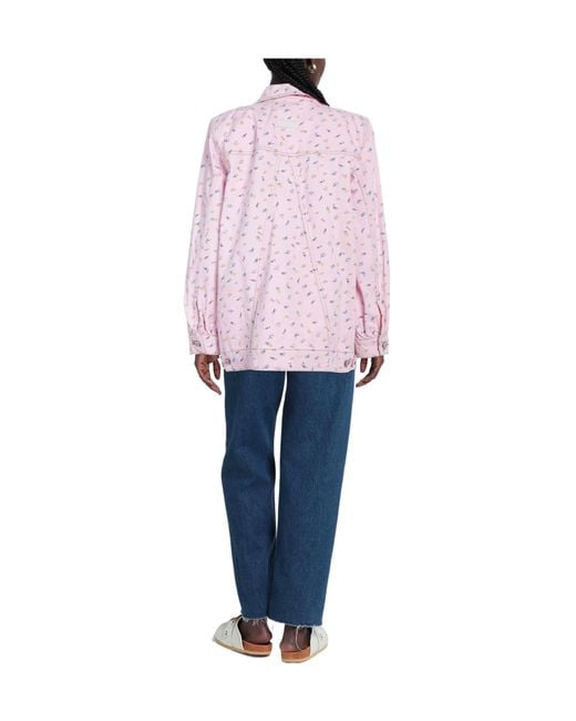 Ganni Pink Floral Print Denim Jacket