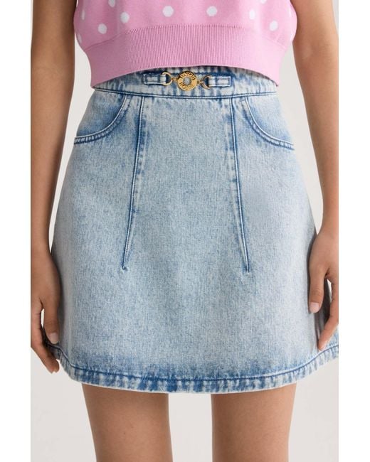 Patou Blue High-Waist A-Line Denim Mini Skirt