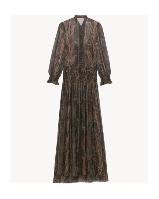 Saint Laurent Multicolor Lavallière Gathered Long-Sleeved Dress