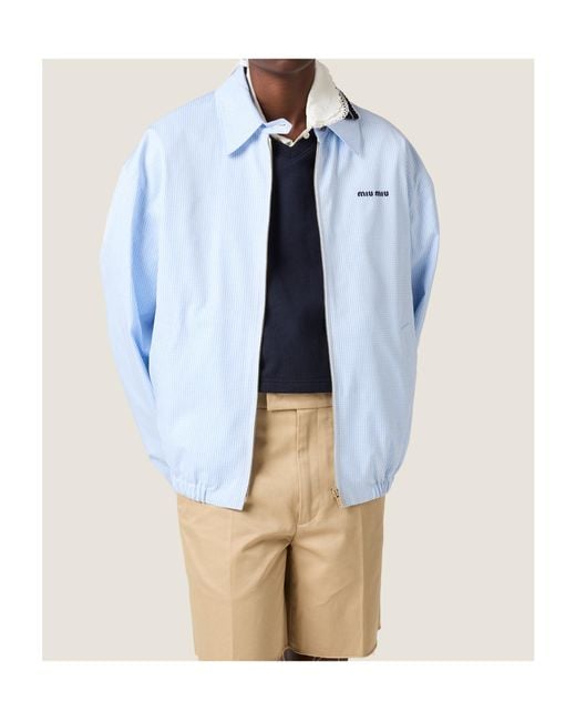 Miu Miu Blue Gingham Check Blouson Jacket