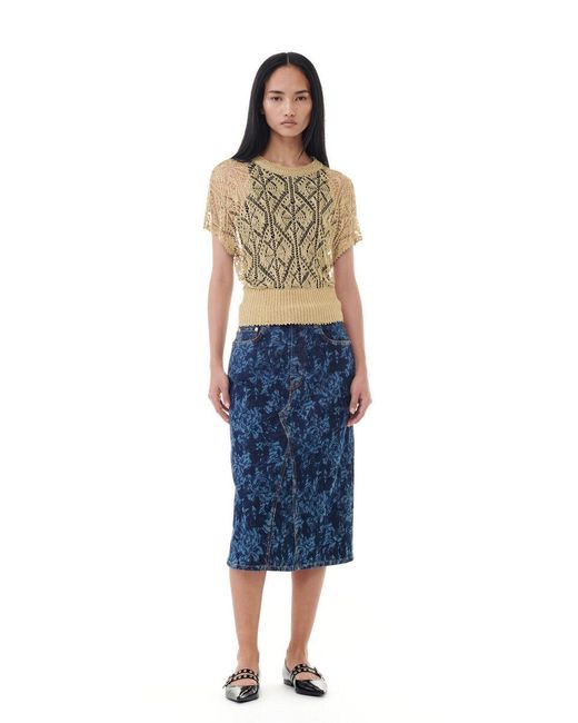 Ganni Blue Lazer Denim Midi Skirt