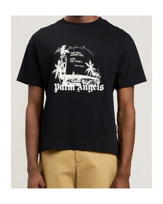 Palm Angels Black Graphic Printed Crewneck T-Shirt for men
