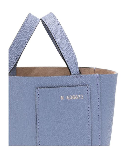 Valextra Blue Micro Leather Bucket Bag