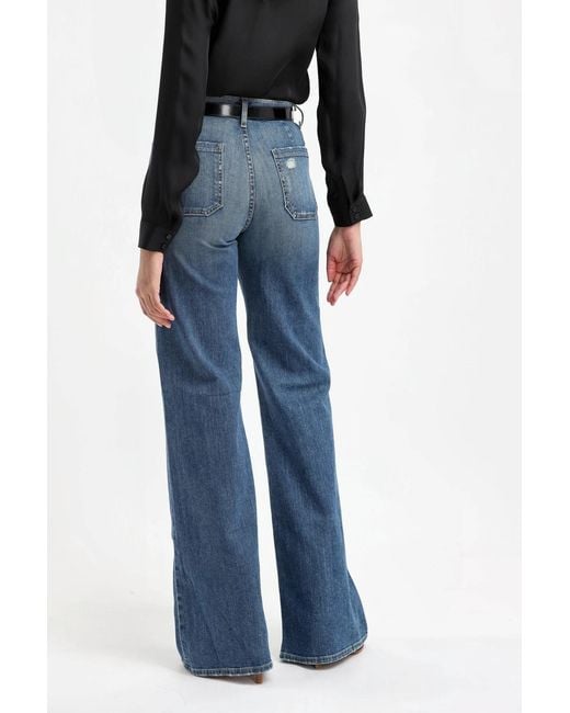 Nili Lotan Blue Mid-Rise Wide-Leg Trousers
