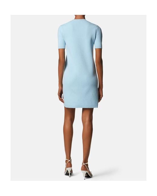 Versace Blue Crewneck Knitted Shirt Dress