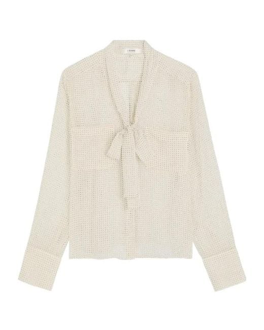 FRAME White Tie-Neck Polka-Dot Top