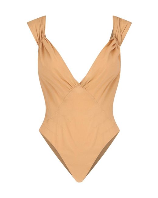 Saint Laurent Natural Cross-Back Sleeveless Bodysuit