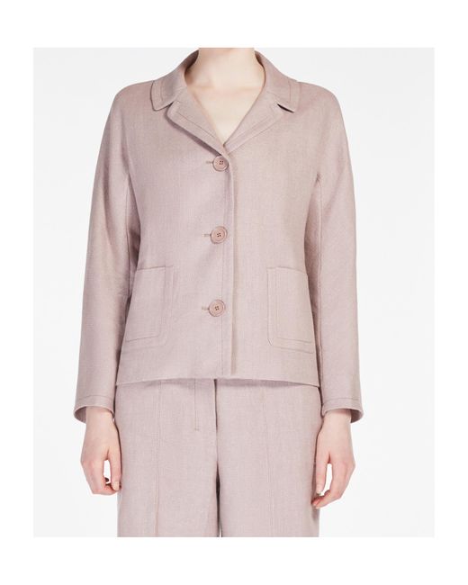 Max Mara Pink Boxy-Fit Linen And Cotton Basketweave Jacket