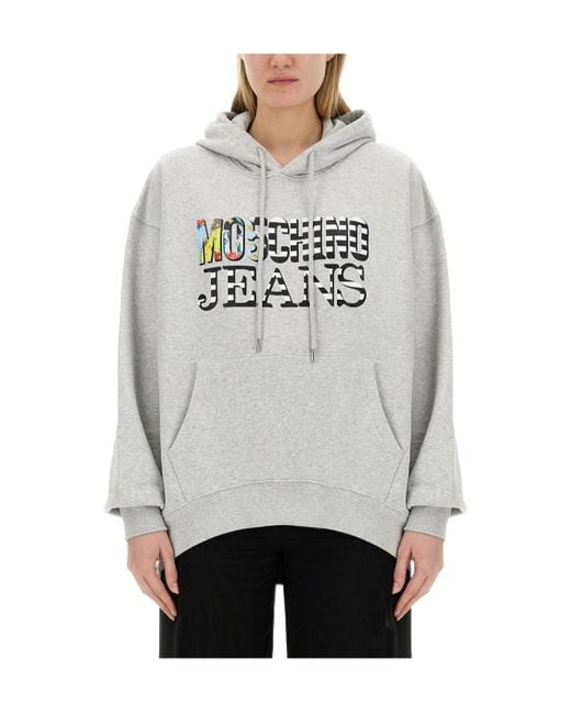 Moschino Gray Logo Logo Hooded Sweater