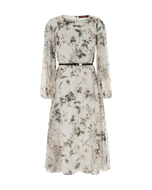 Max Mara Gray Studio Mstcampo Chiffon Belted Midi Dress
