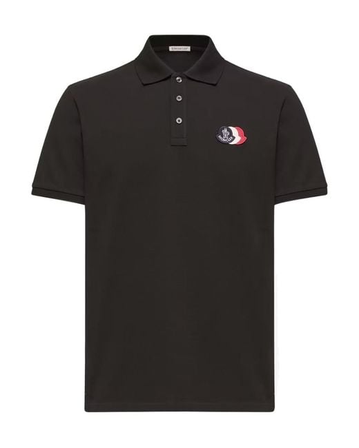 Moncler Black Logo Patch Short-Sleeved Polo Shirt for men