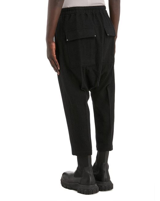 Rick Owens Black Drop Crotch Cropped Trousers for men