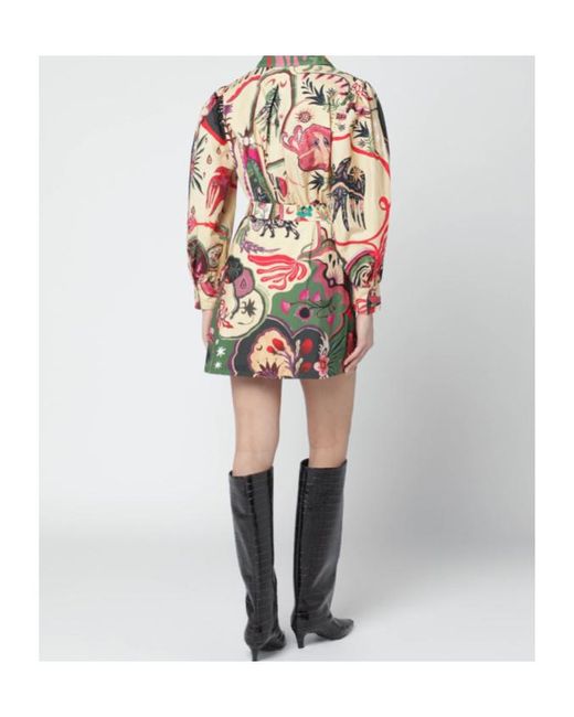 Farm Rio Red Beaded Belted Printed Dress