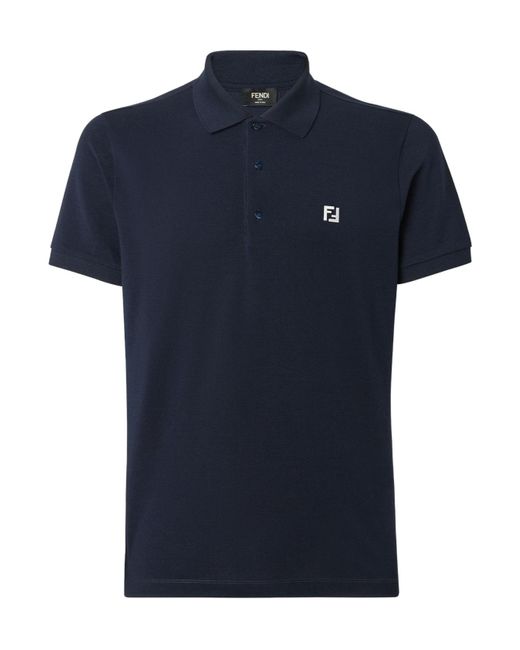 Fendi Blue Logo Plaque Short Sleeved Polo Shirt for men