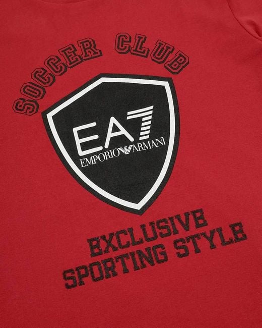 EA7 Red Round Collar Logo T-Shirt for men