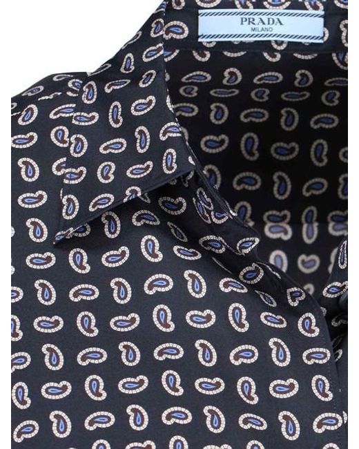 Prada Blue Printed Twill Silk Shirt