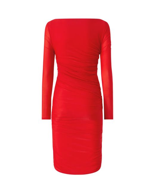Pinko Red Stretch Jersey Longuette Dress With Boat Neckline
