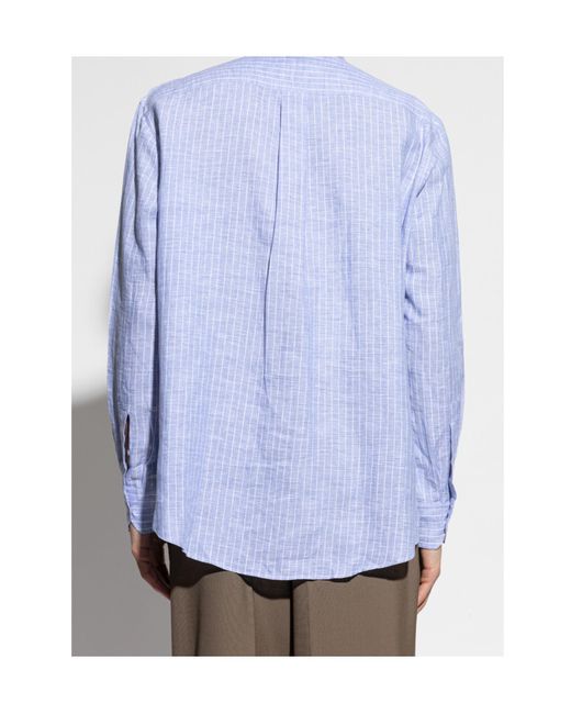 Etro Blue Button-Up Striped Shirt for men