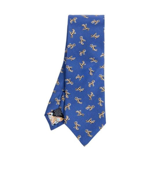 Paul Smith Blue All-Over Dog Motif Tie for men